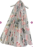 Grey Pink Butterfly Print Foiled Frayed Scarf