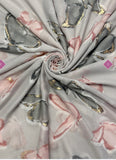 Grey Pink Butterfly Print Foiled Frayed Scarf