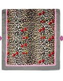 Grey Cherry & Leopard Print Frayed Scarf