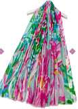 Aqua Tropical Turtle Print Frayed Scarf