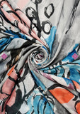 Grey Floral Sketch Print Frayed Scarf