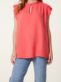 Coral BRODERIE ANGLAISE TRIM CHEESECLOTH BLOUSE