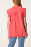 Coral BRODERIE ANGLAISE TRIM CHEESECLOTH BLOUSE