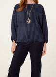 Navy NECKLACE PINSTRIPE BATWING BLOUSE