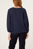 Navy NECKLACE PINSTRIPE BATWING BLOUSE