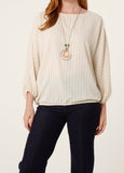 Beige NECKLACE PINSTRIPE BATWING BLOUSE