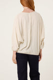 Beige NECKLACE PINSTRIPE BATWING BLOUSE