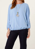 Light Blue NECKLACE PINSTRIPE BATWING BLOUSE