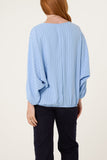 Light Blue NECKLACE PINSTRIPE BATWING BLOUSE