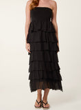 Black STRAPLESS COTTON RUFFLE DRESS