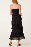 Black STRAPLESS COTTON RUFFLE DRESS