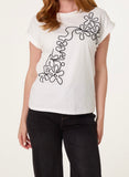 White SWIRL FLOWERS EMBROIDERY T-SHIRT