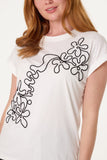 White SWIRL FLOWERS EMBROIDERY T-SHIRT