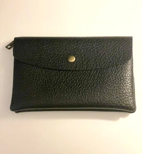 Purse Black PU Leather Large Button