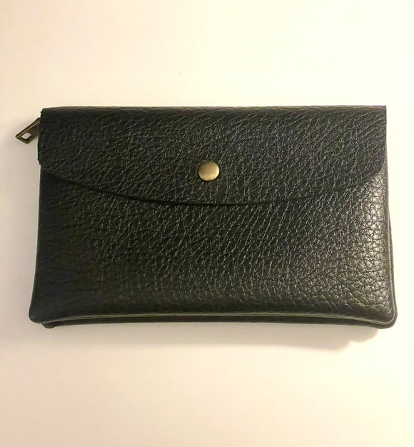 Purse Black PU Leather Large Button