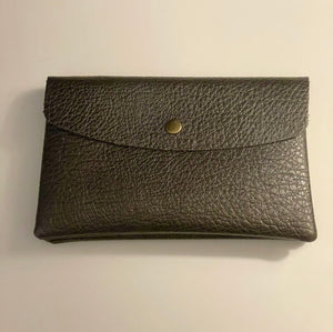 Purse Pewter PU Leather Large Button