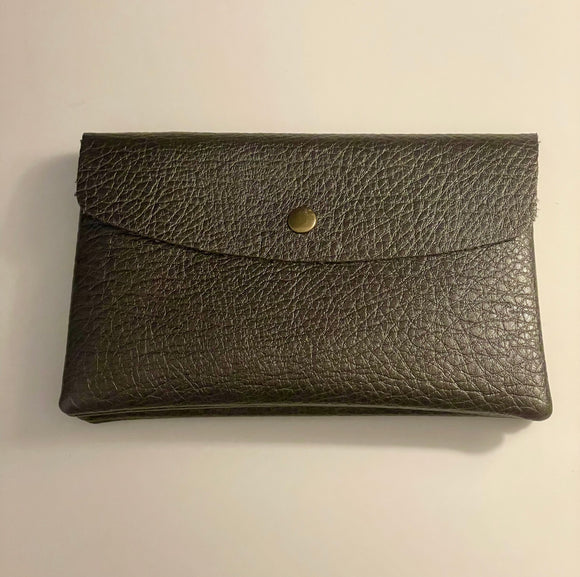 Purse Pewter PU Leather Large Button