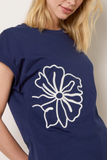 Navy FLOWER EMBROIDERY T-SHIRT