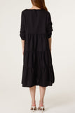 Black FLORAL EMBROIDERY & CROCHET TIERED DRESS