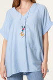 Light Blue NECKLACE V-NECK SHORT SLEEVE TOP