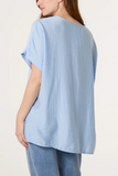 Light Blue NECKLACE V-NECK SHORT SLEEVE TOP