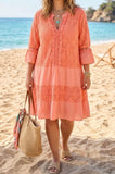 Orange LACE CROCHET PATCH SMOCK DRESS