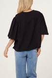 Black V-NECK PUFFED SLEEVE BLOUSE