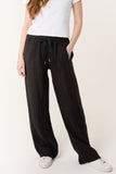 Black PURE LINEN WIDE LEG TROUSERS