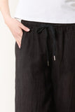 Black PURE LINEN WIDE LEG TROUSERS