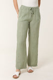 Khaki PURE LINEN WIDE LEG TROUSERS