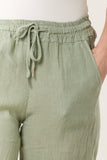 Khaki PURE LINEN WIDE LEG TROUSERS