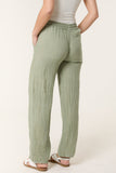 Khaki PURE LINEN WIDE LEG TROUSERS