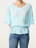 Aqua FLORAL LACE BUTTERFLY SLEEVE BLOUSE