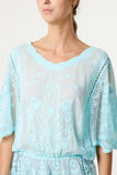 Aqua FLORAL LACE BUTTERFLY SLEEVE BLOUSE