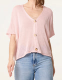 Blush FINE KNIT V-NECK SHORT SLEEVE CARDIGAN