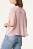 Blush FINE KNIT V-NECK SHORT SLEEVE CARDIGAN