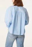 Light Blue EMBROIDERED 3D LEAVES COTTON SHIRT