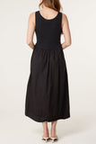 Black RIBBED TOP COMBINED MIDI DRESS