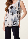 Black FLORAL PLISSE SLEEVELESS BLOUSE