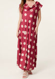 Wine COWL NECK POLKA DOT SATIN MAXI DRESS