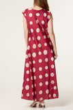 Wine COWL NECK POLKA DOT SATIN MAXI DRESS
