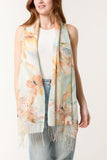 Orange BUTTERFLY PRINT & TASSEL SCARF