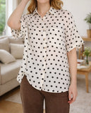 Beige Polka Dot Button Front Blouse