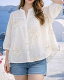 White Sequin Flower Shirt