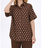 Brown Polka Dot Button Front Blouse