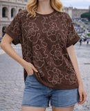 Brown Floral Embelished T-Shirt