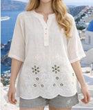 Beige Embroidered Floral Hem Blouse