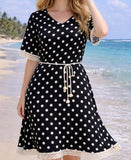 Black Polka Dot Tie Waist Dress
