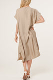 Mocha V-NECK FRONT CREASE CRINKLE MIDI DRESS