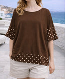 Brown Polka Dot Contrast Trim Tunic